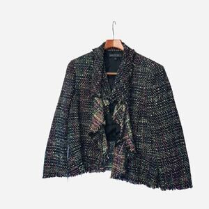 Lafayette 148 New York 3/4 Sleeve tweed frayed Multi Color Jacket Size: 16p